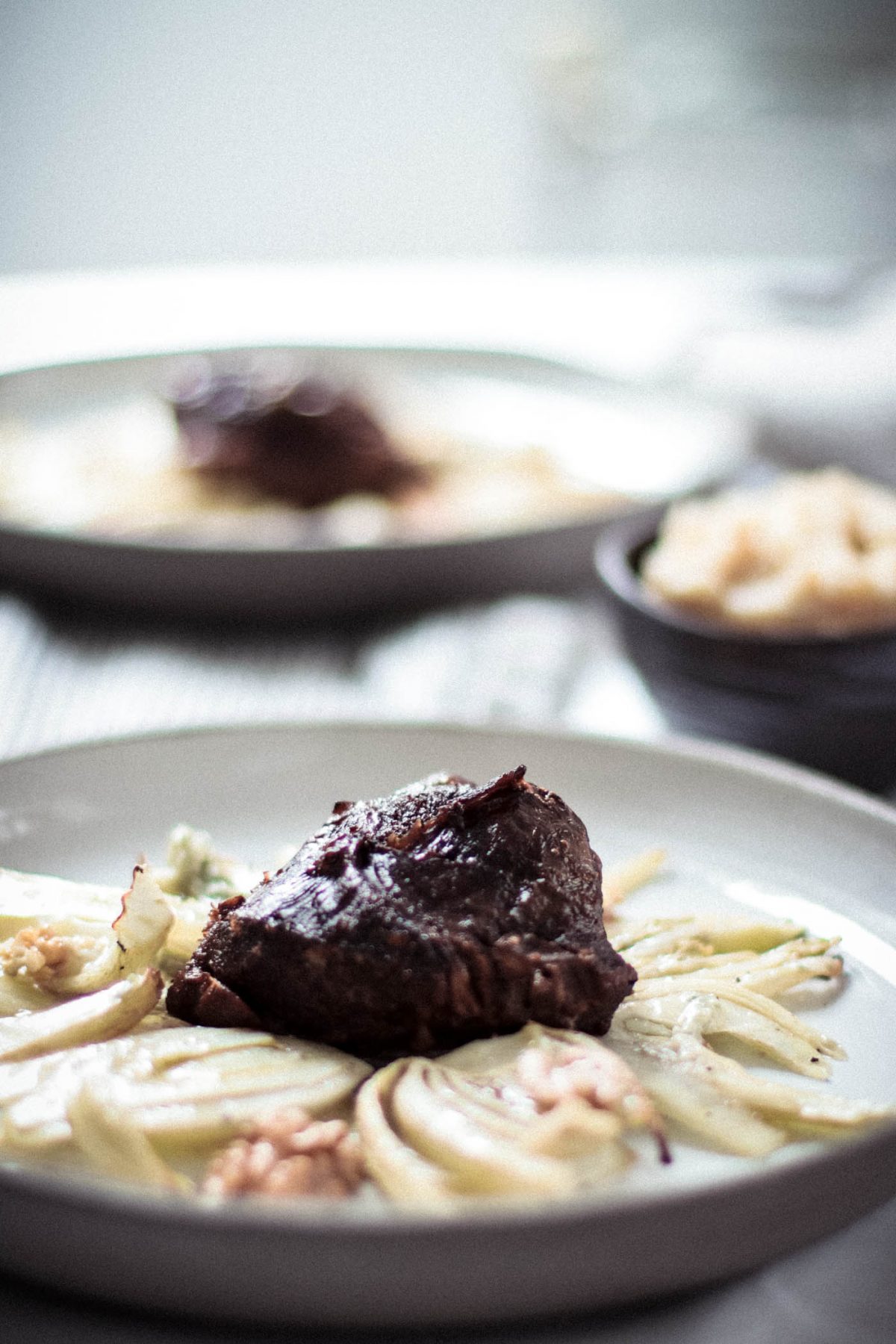 Braised Veal Cheeks with Baked Fennel and Oh La Latkes