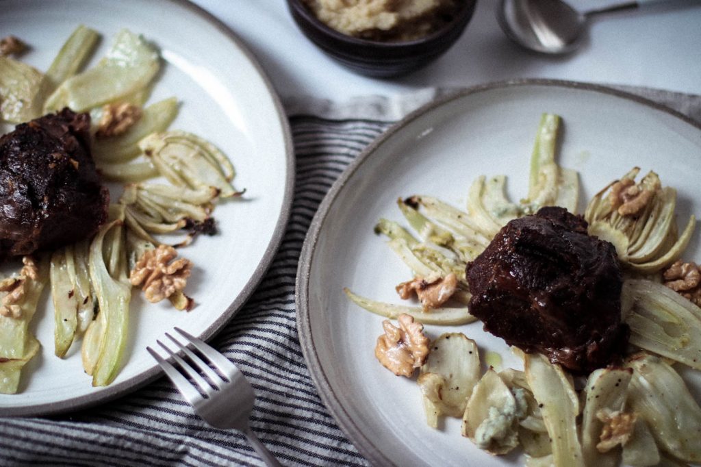 Braised Veal Cheeks with Baked Fennel and Oh La Latkes